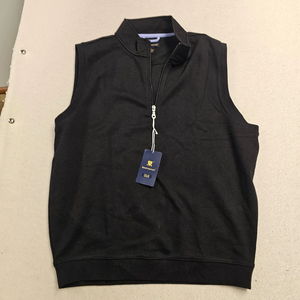 Sakmann Mens Golf Vest Black Quarter Zip Mock Neck Cotton Blend CS31-AE XL NEW